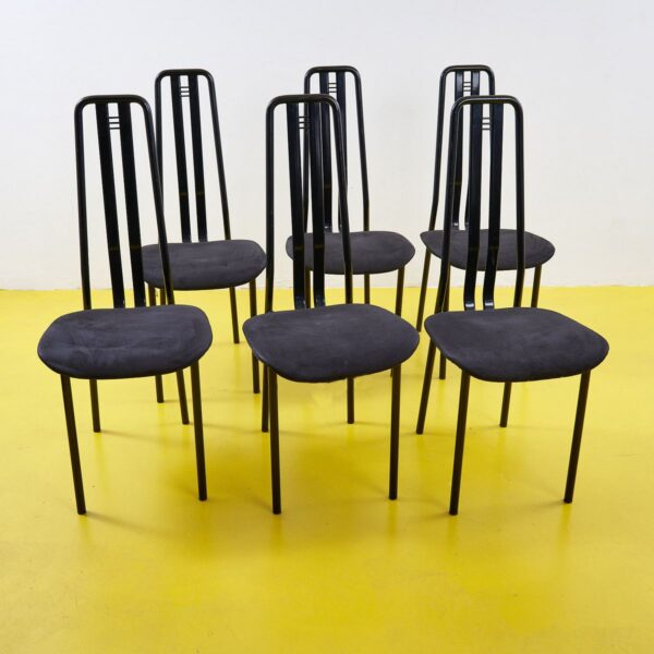 sedie vintage in metallo nero, giorgio cattelan design, 6 pezzi